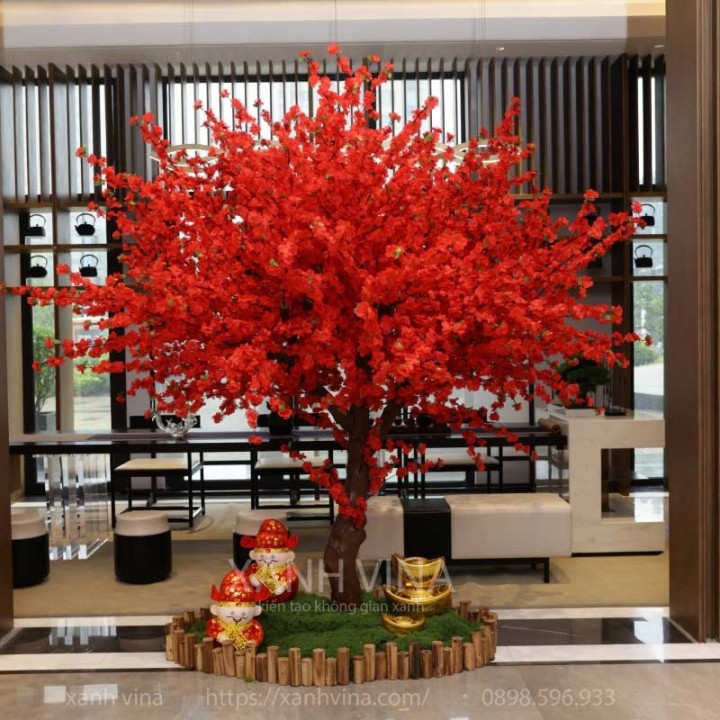 Cây hoa đào giả trang trí 